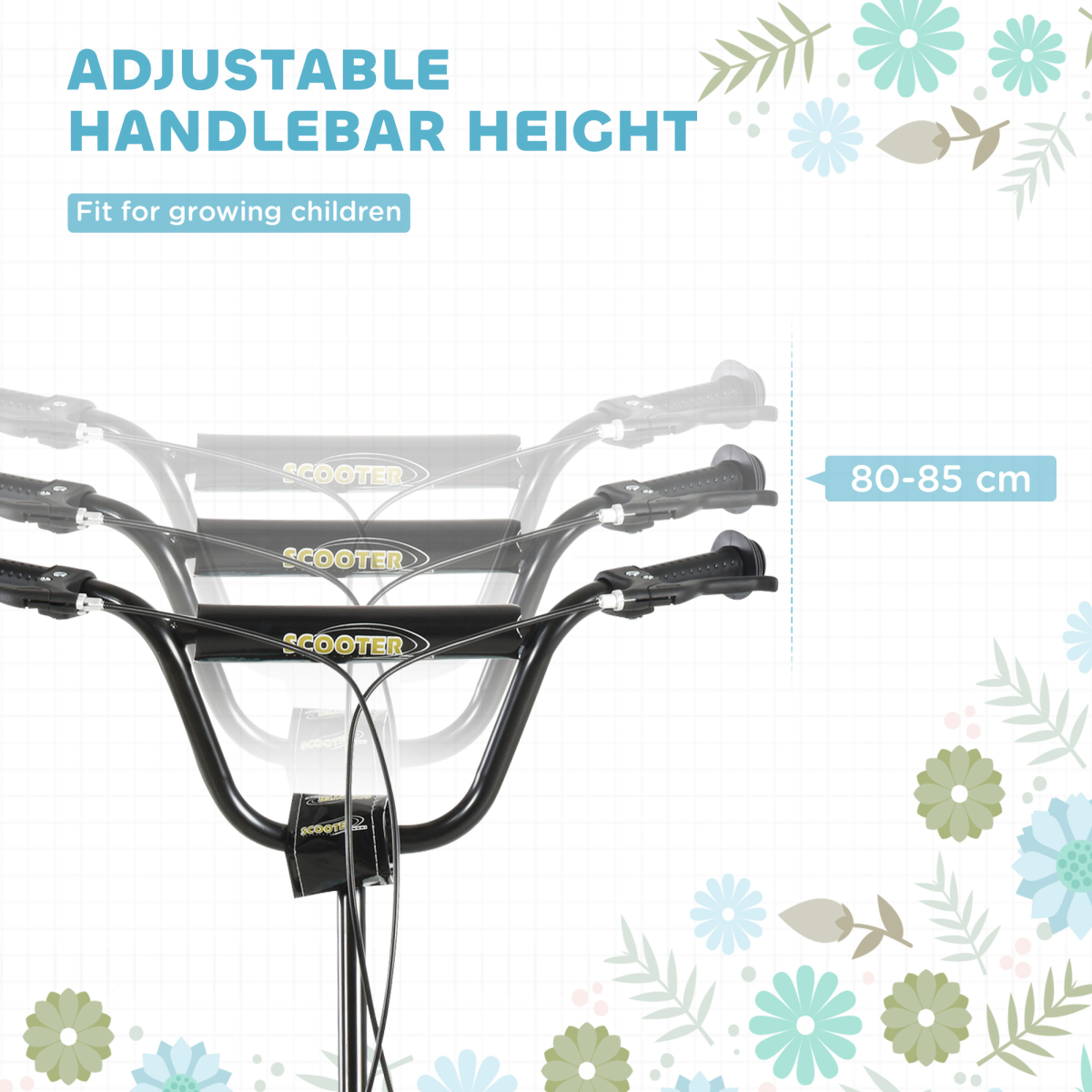 HOMCOM Dual-Brake Kick Scooter with 12-Inch Inflatable Wheels, Adjustable Height