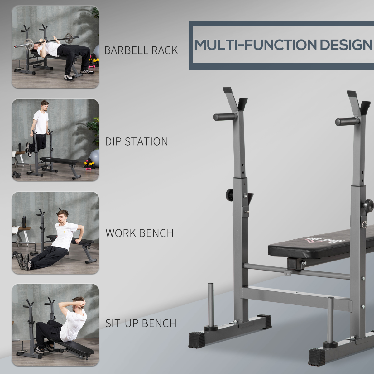 Foldable Adjustable Weight Bench with Barbell Rack and Dip Station
