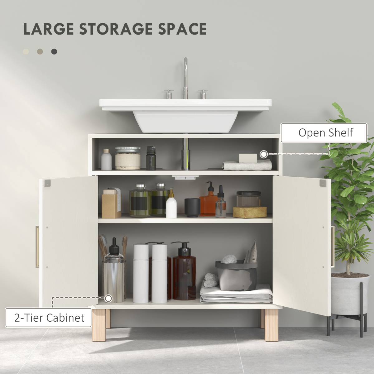 HOMCOM Under Sink Bathroom Cabinet, Cream White, for Wall-Mounted Basin