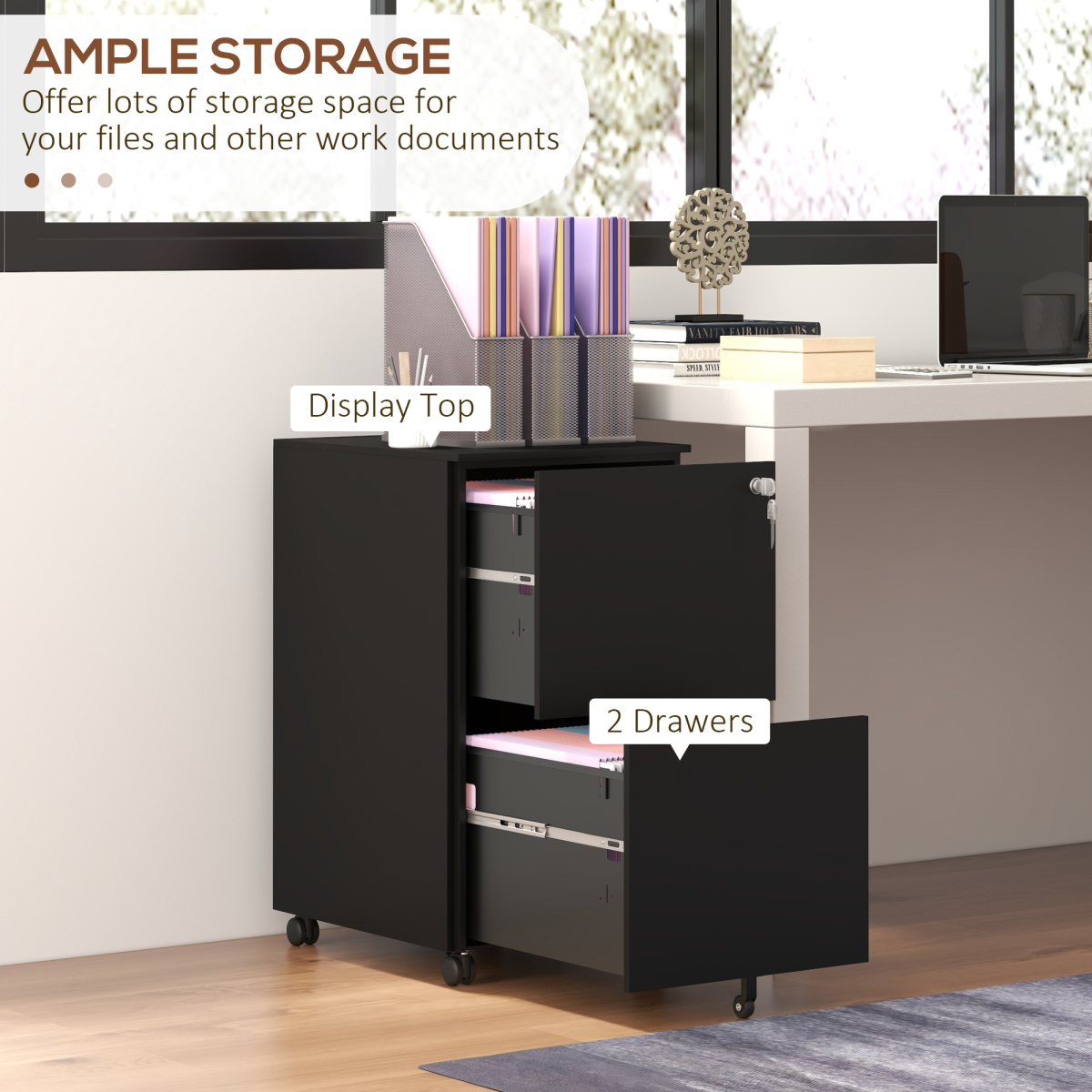 Vinsetto Steel File Cabinet with Lock and Hanging Bar for Letter A4 Legal Size