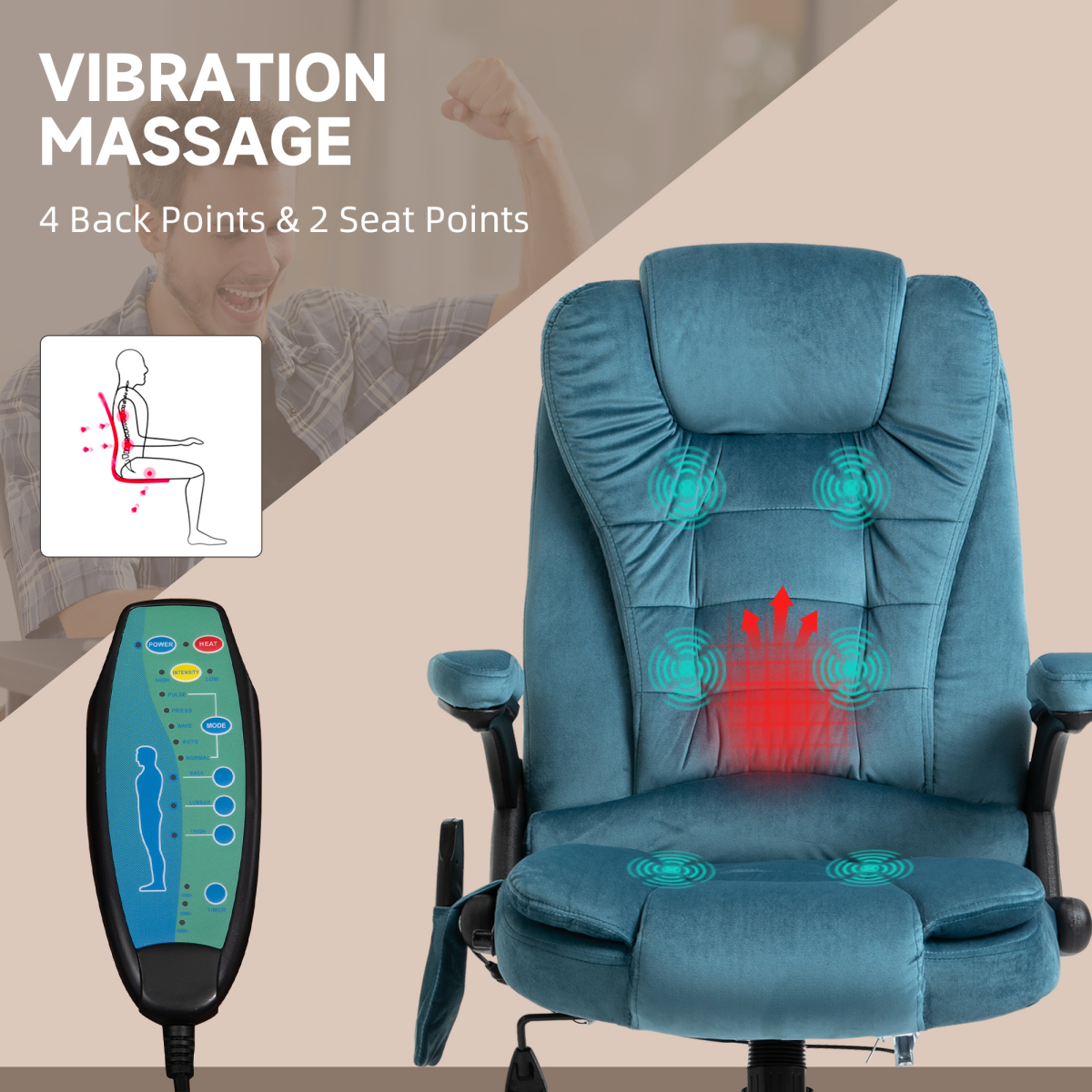 Blue Executive Reclining Office Chair with Heat Massage Headrest