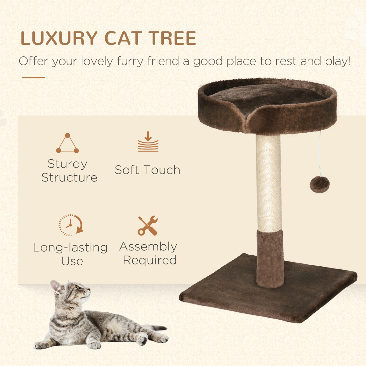 Small Indoor Cat Tree with Sisal Scratching Post, Bed & Toy
