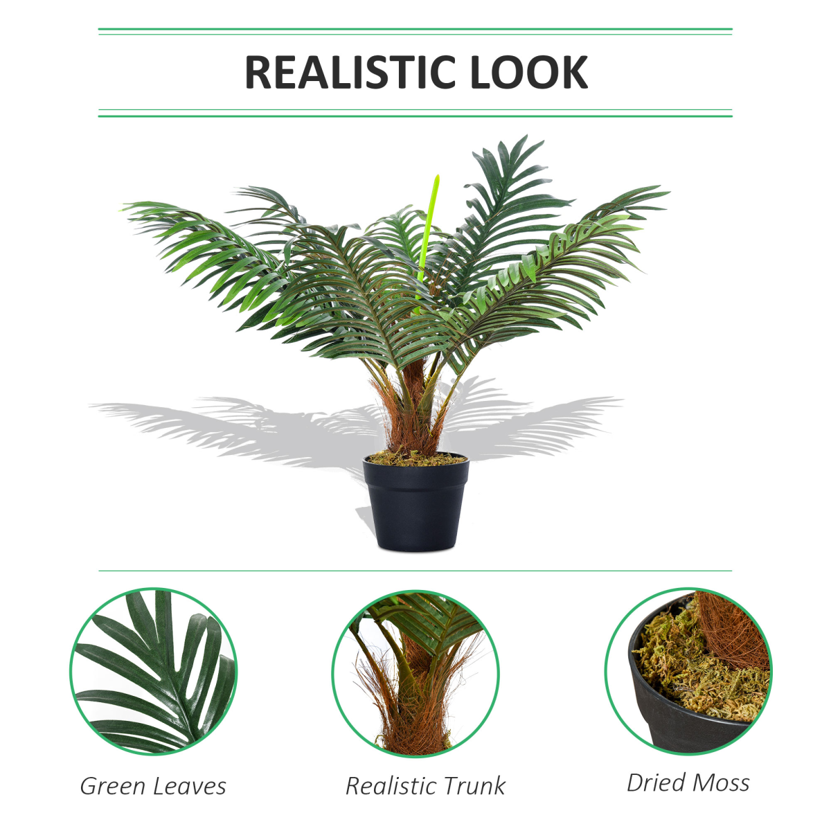 Outsunny Artificial Palm Tree, 8 Leaves, Fake Tropical Plant with Cement-Filled Pot, 60cm