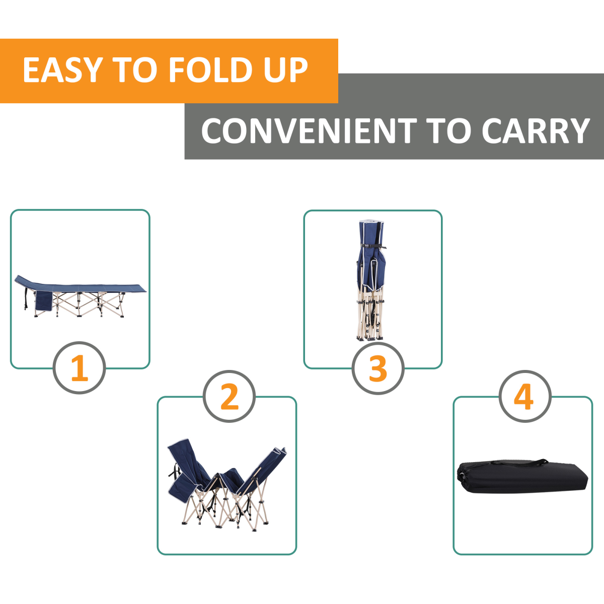 Portable Blue Camping Cot with Steel Frame, Side Pocket & Carry Bag