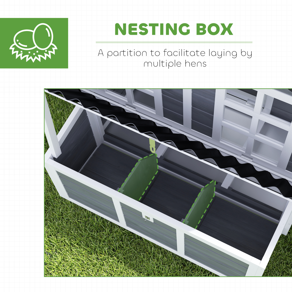 PawHut Wooden Chicken Coop with Nesting Box for 4-6 Chickens