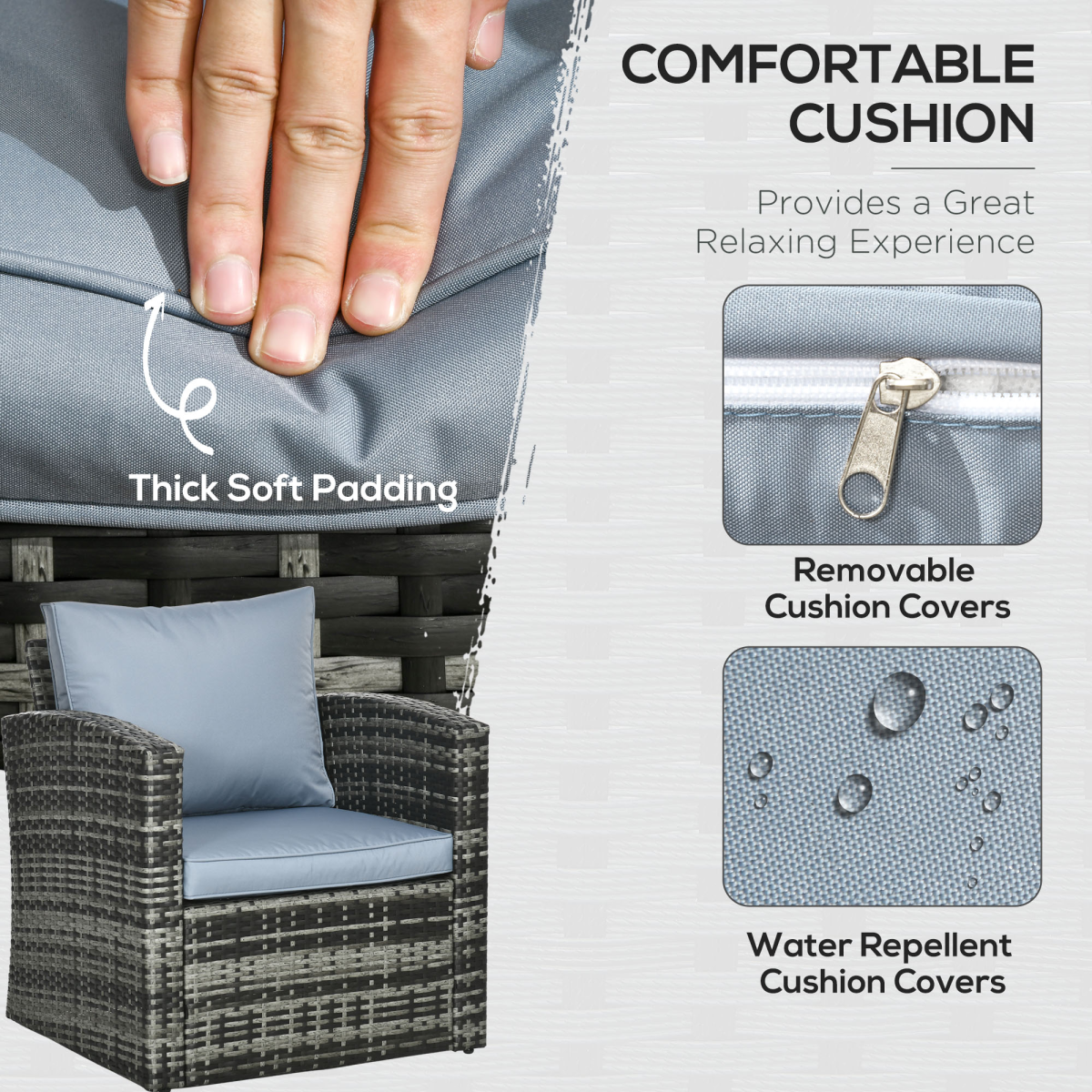 Outsunny 6-Piece Patio Rattan Sofa Set with Cushions, Grey Outdoor Conversation Furniture