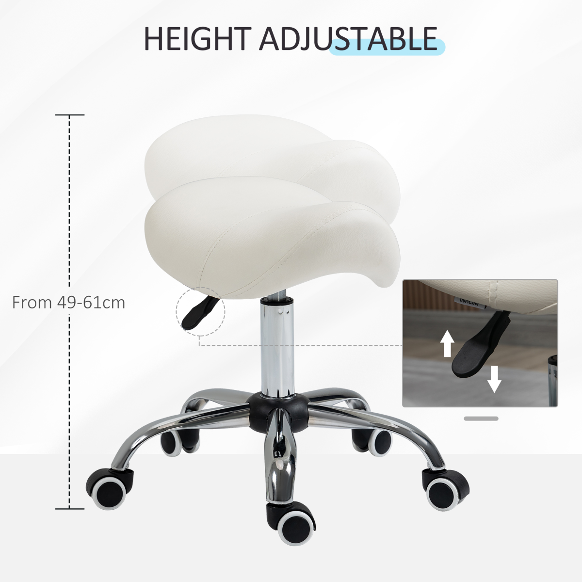 HOMCOM Saddle Stool Hydraulic Height Adjustable Rolling Faux Leather Mobility Chair Cream