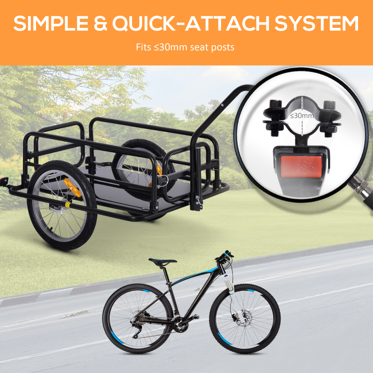 Folding Bicycle Cargo Trailer with Hitch, 40kg Capacity