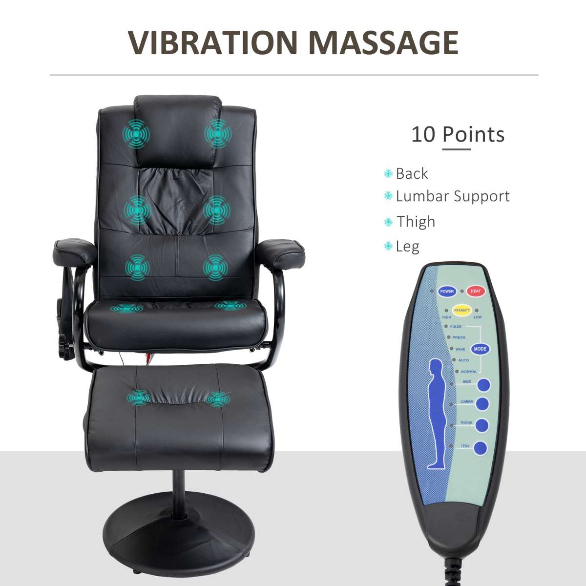 Black Massage Recliner Chair with Ottoman and 10-Point Vibration