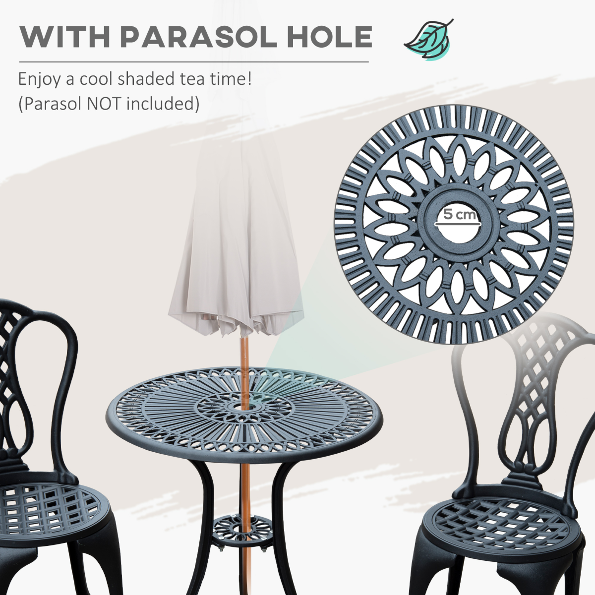 Outsunny 3-Piece Cast Aluminium Bistro Set, 2 Chairs and Table