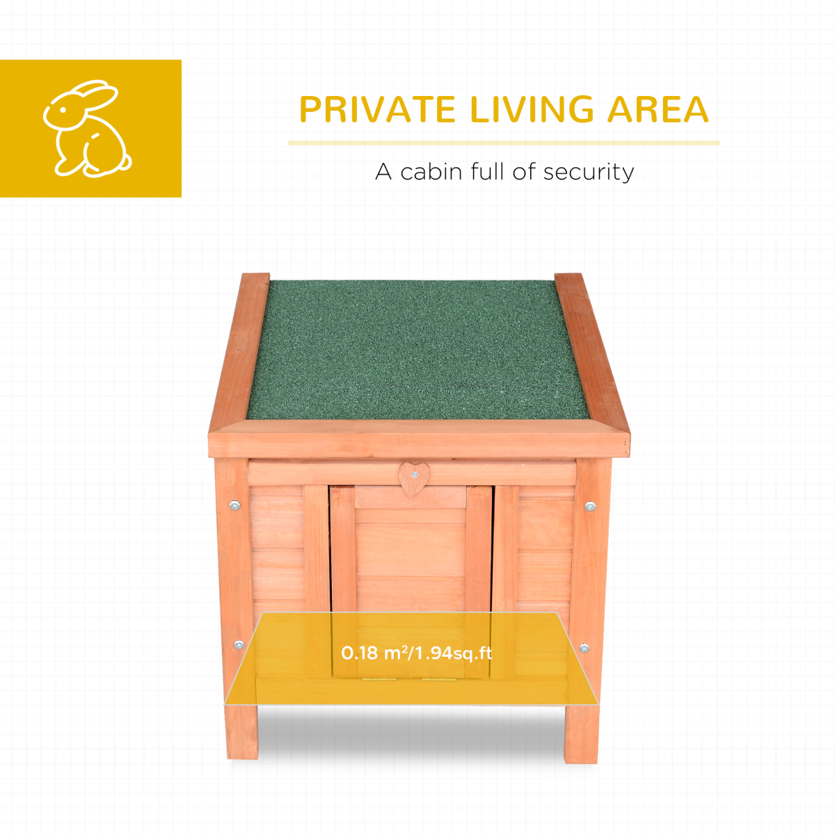 PawHut Wooden Rabbit Hutch with Front Door Ramp, Roof Hatch, Detachable Floor and Heart-Shaped Lock for Small Animals
