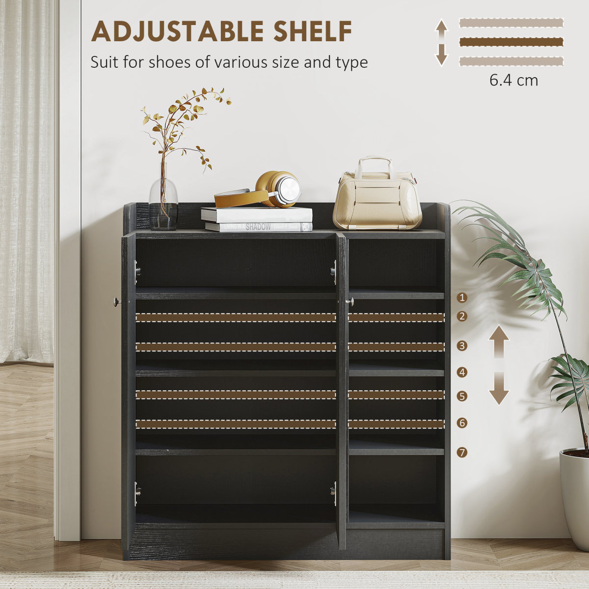 HOMCOM 4-Tier Shoe Storage Cabinet with Adjustable Shelves, Black
