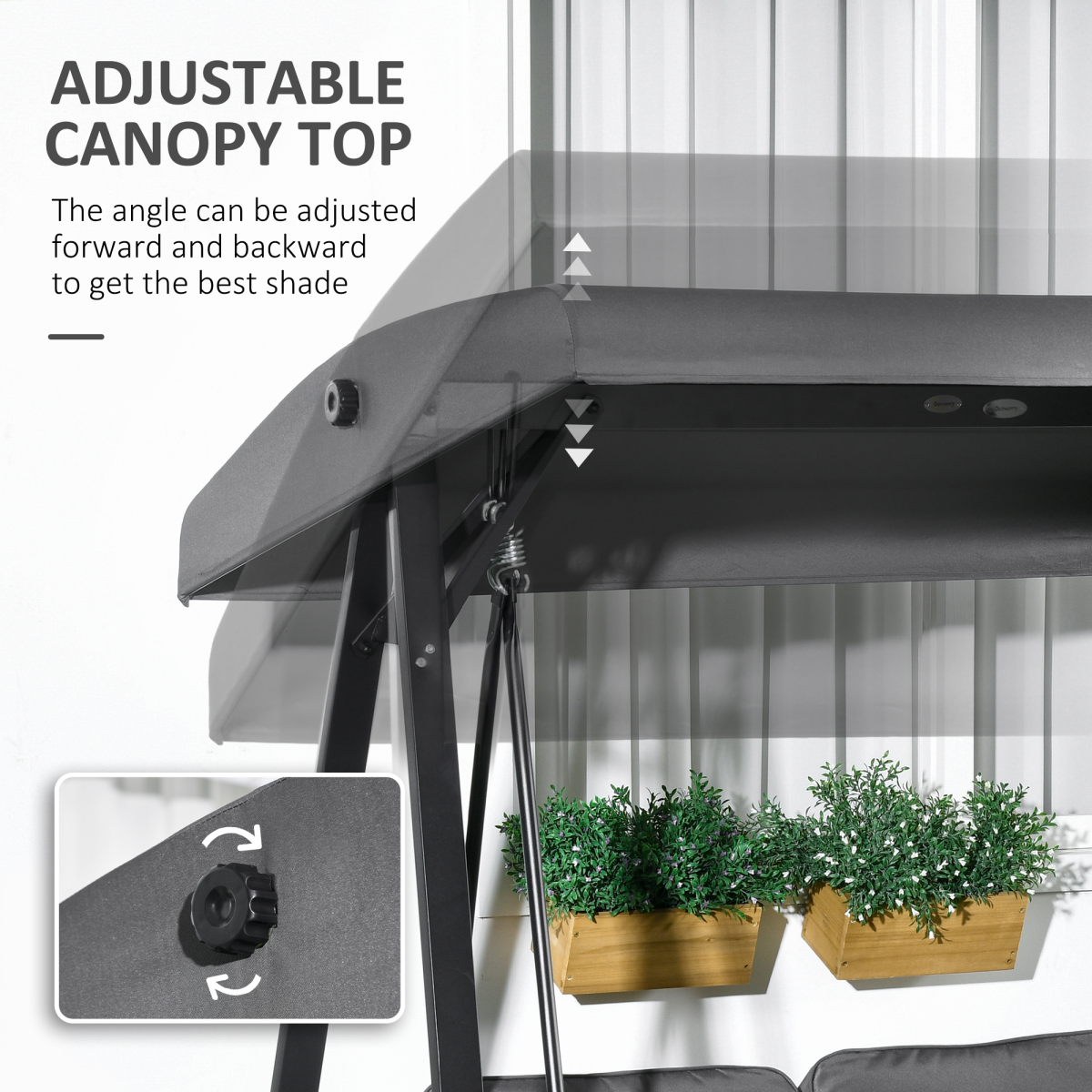 Outsunny 2-Seater Outdoor Swing Chair with Adjustable Canopy, Dark Grey