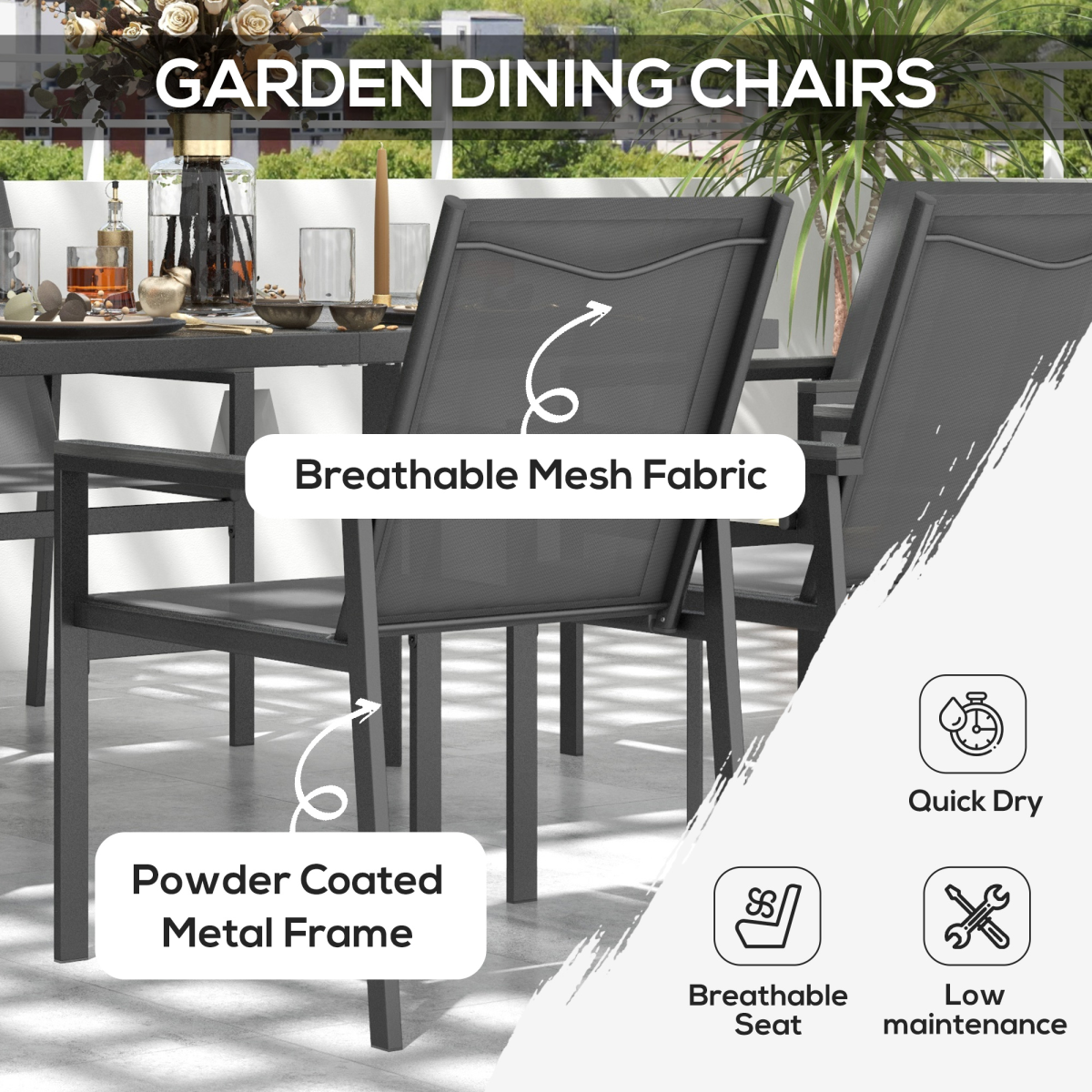 Outsunny 7 Piece Outdoor Garden Dining Set with Rectangular Table and 6 Chairs, Grey