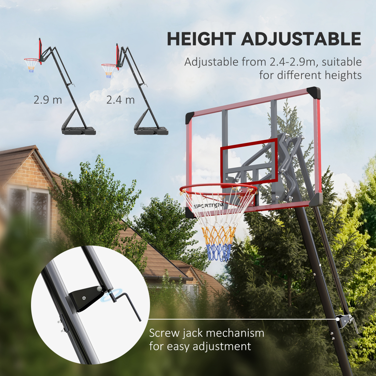 SPORTNOW Adjustable Basketball Hoop with Fillable Base, 2.4-2.9m