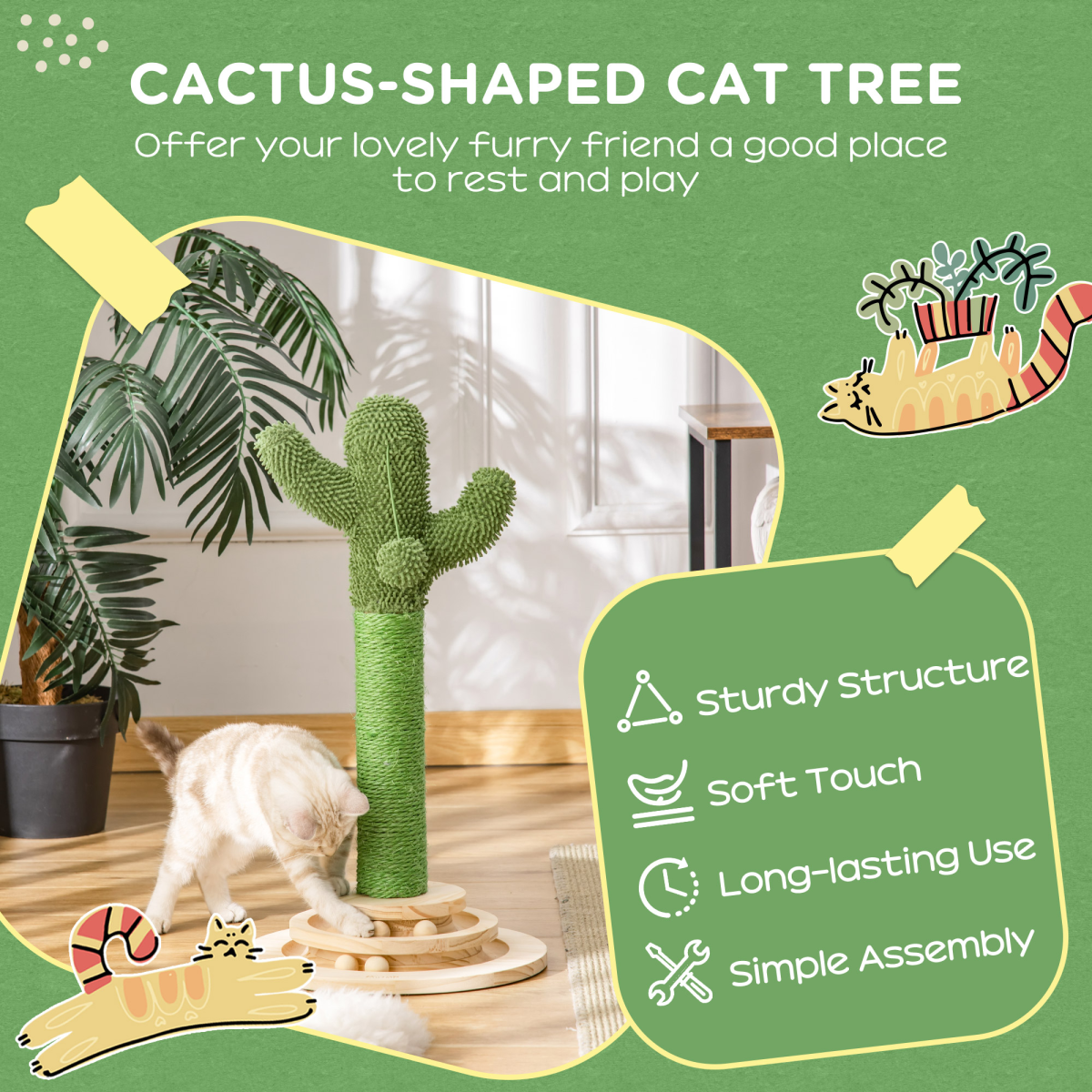 Cactus Cat Tree with Sisal Scratching Post & Hanging Ball