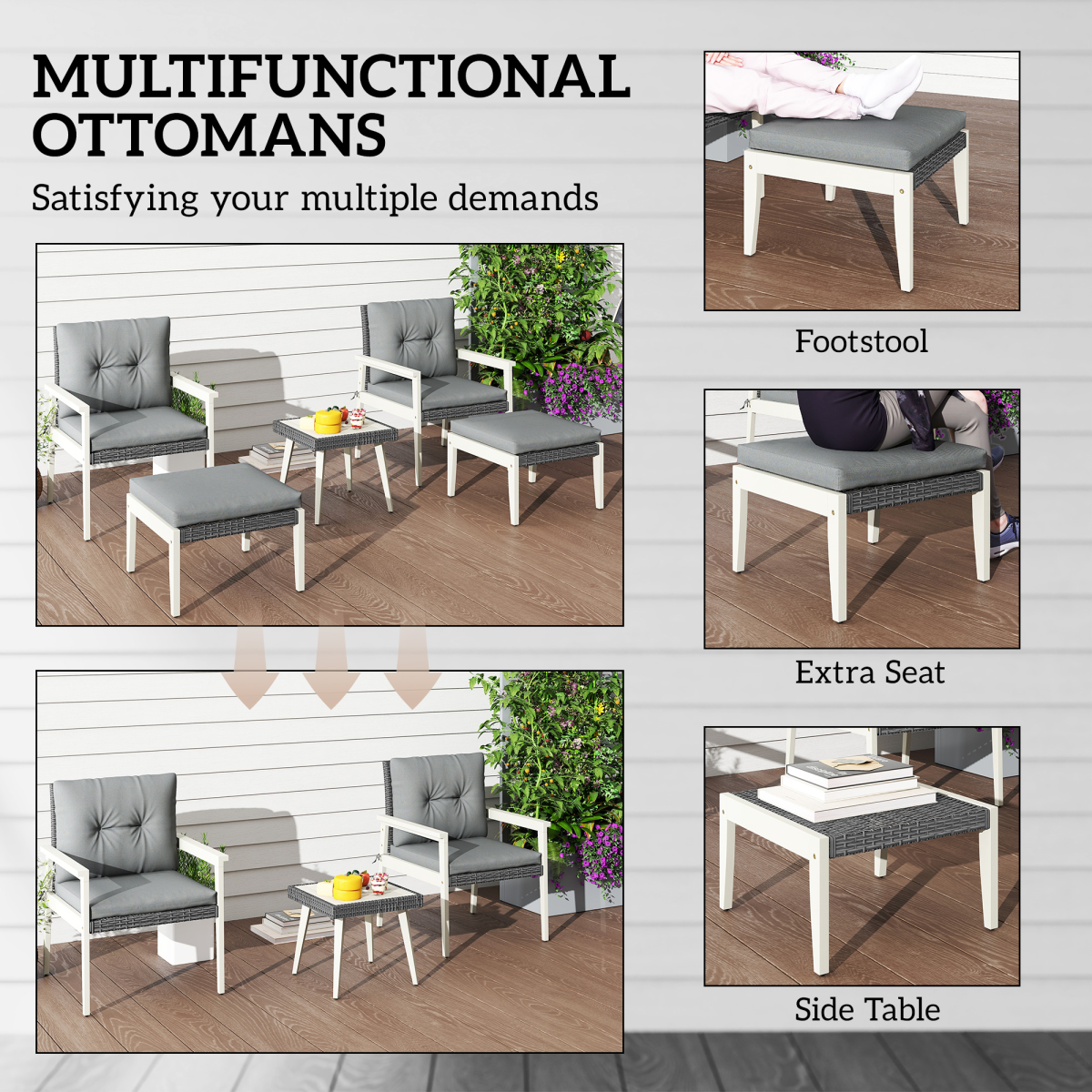 Outsunny 5-Piece Rattan Patio Set with Cushions & Acacia Wood Table