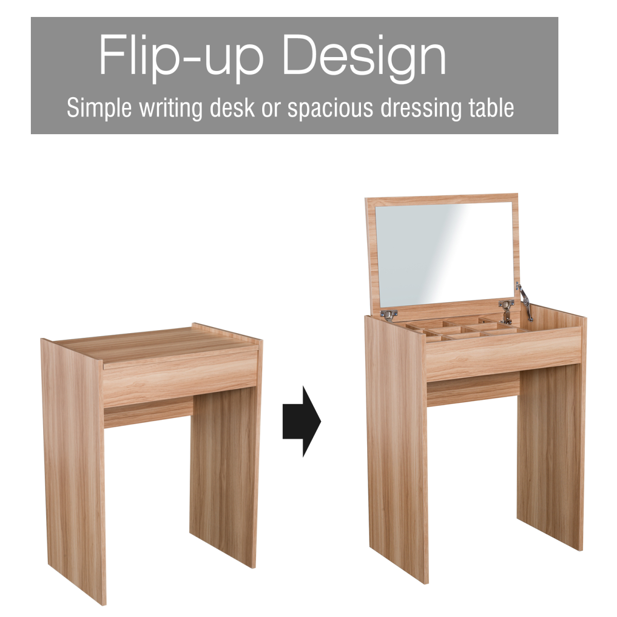 HOMCOM Dressing Table Set with Flip-Up Mirror, Stool, Hidden Storage and Writing Desk Function, Wood