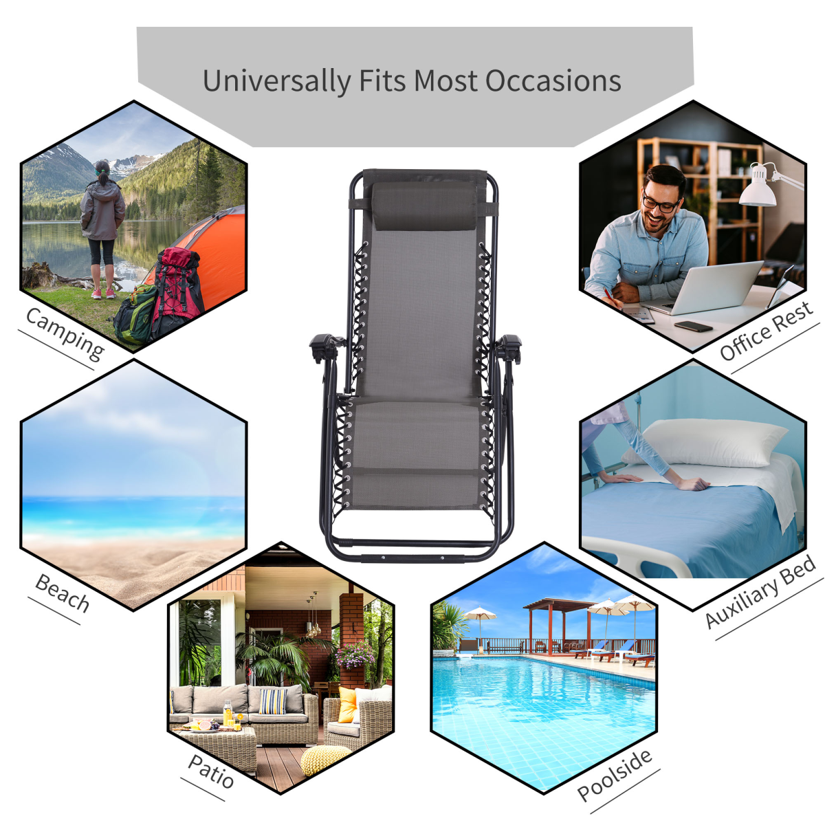 Zero Gravity Garden Recliner Chair with Head Pillow, Metal Frame