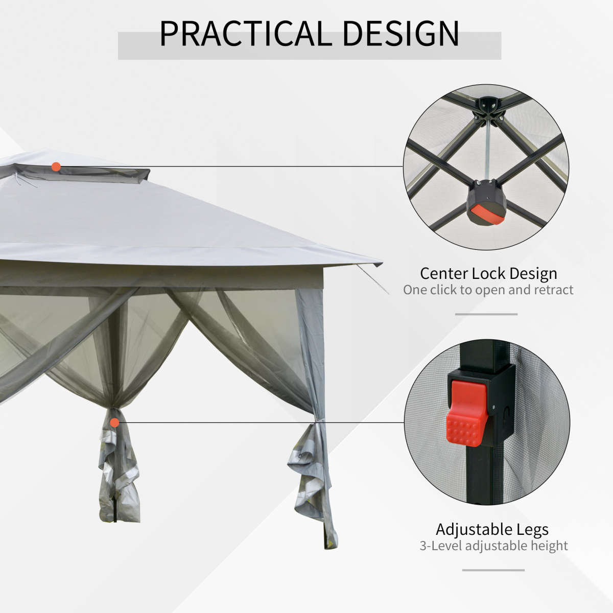 Outsunny 3.6 x 3m Foldable Pop-Up Party Canopy with Steel Frame, Adjustable Legs, Mesh Side Walls, Roller Bag