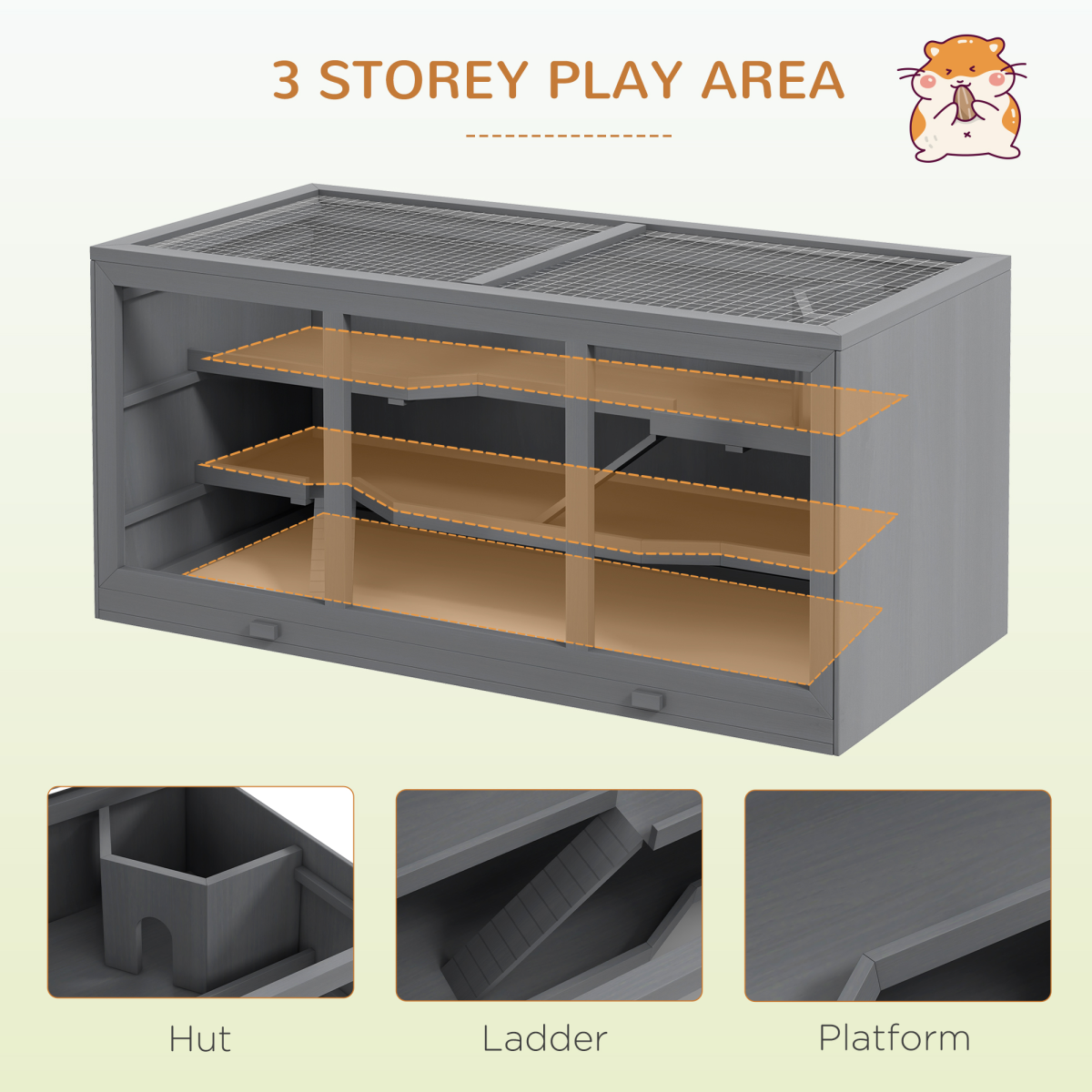 PawHut Wooden Hamster Cage with Tray, Lockable Open Top