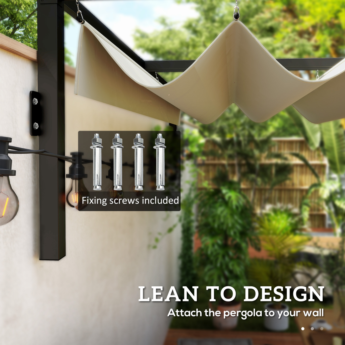 Outsunny 2 x 3m Wall-Mounted Pergola with Retractable Roof, Khaki