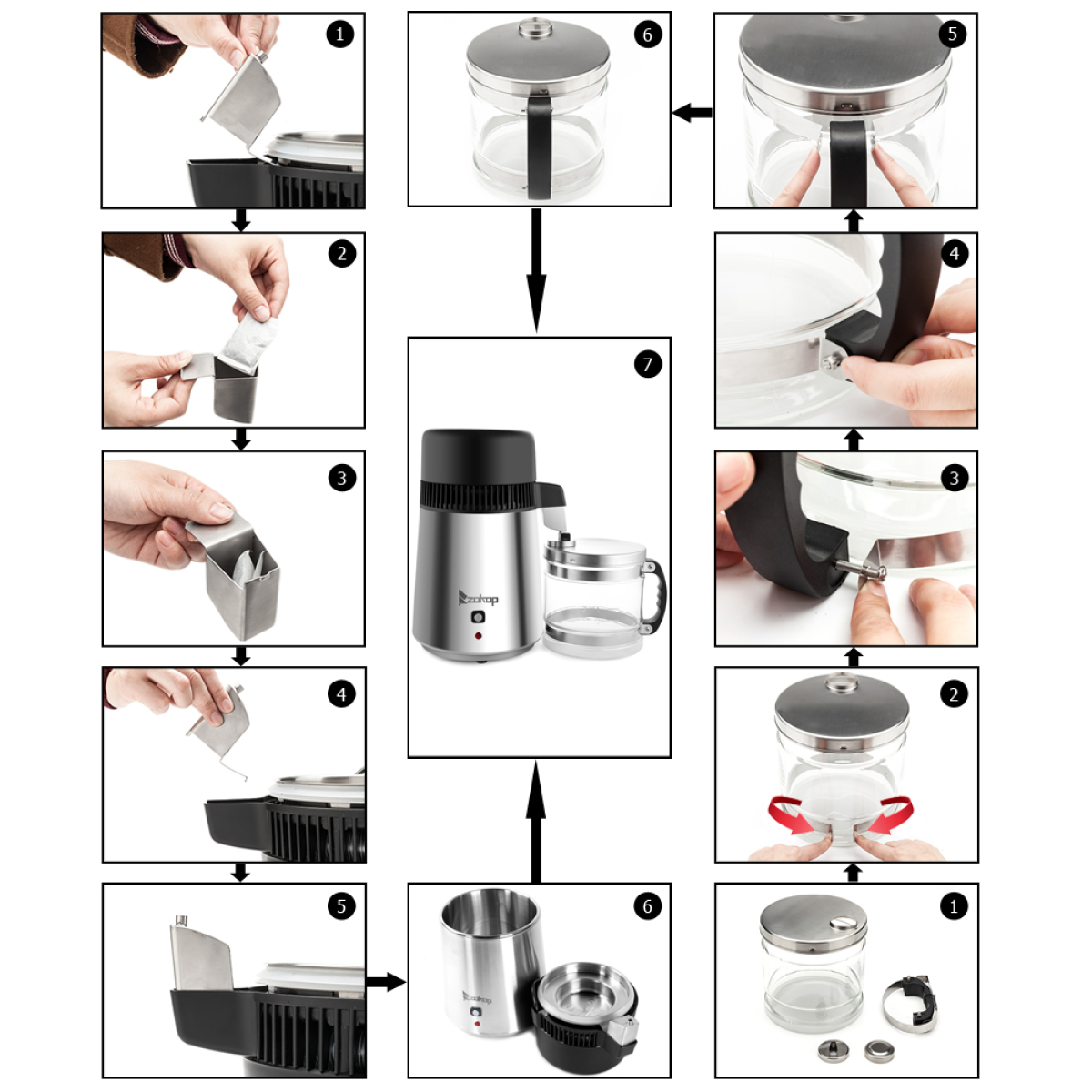 【Replace 23124634】750W Water Distiller Electric Purifier Stainless Steel Glass Water Filters