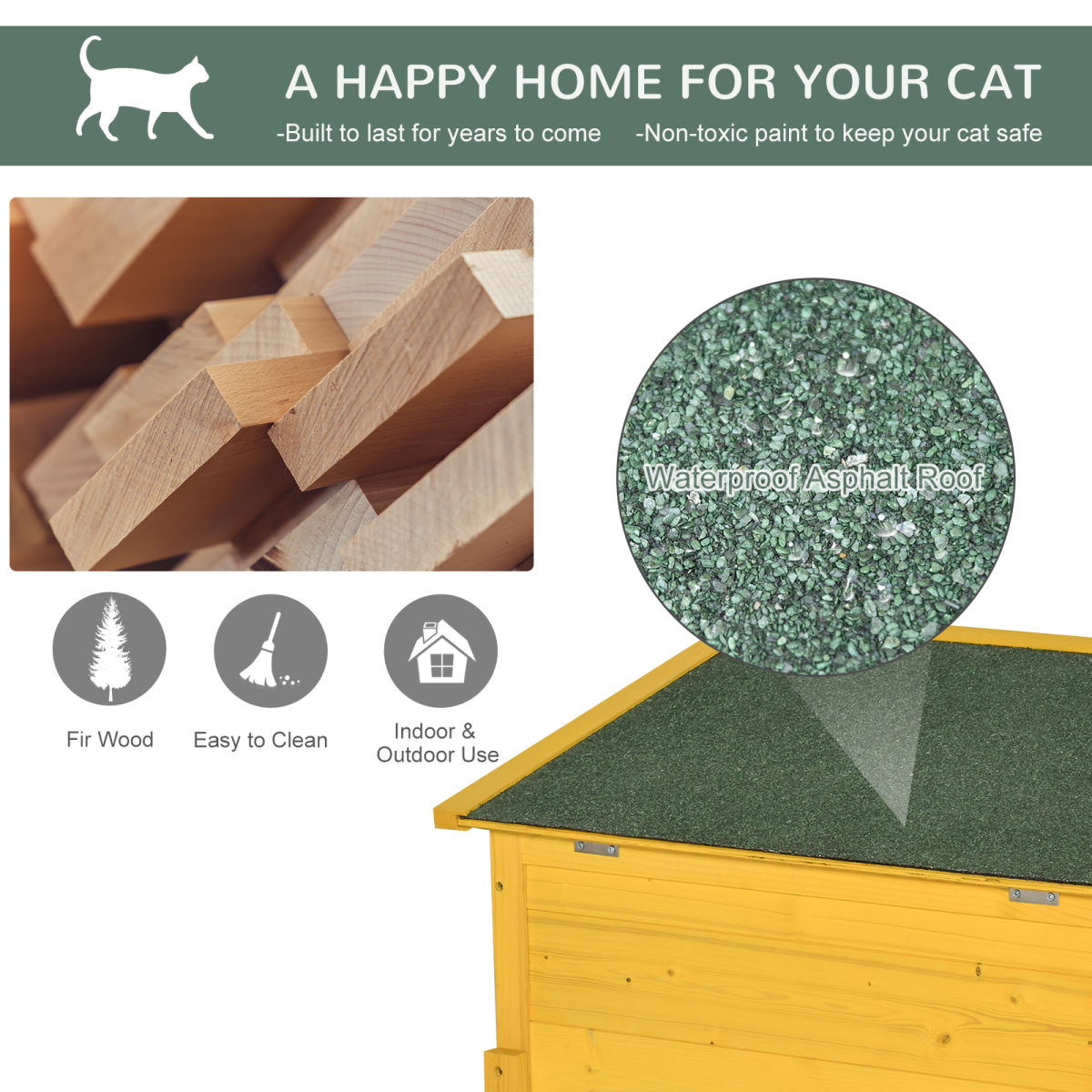 Wooden Outdoor Cat House with Openable Roof, Waterproof Asphalt Roof, Transparent Window, Lockable Door, Detachable Legs, Solid Fir Wood Frame