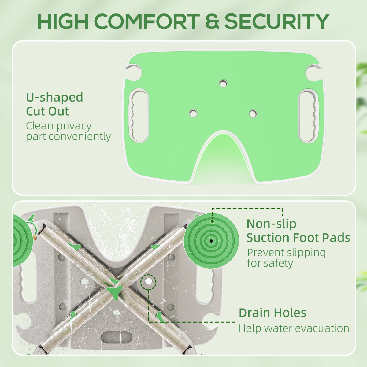 HOMCOM Aluminium Adjustable Shower Stool with Suction Feet, 150kg