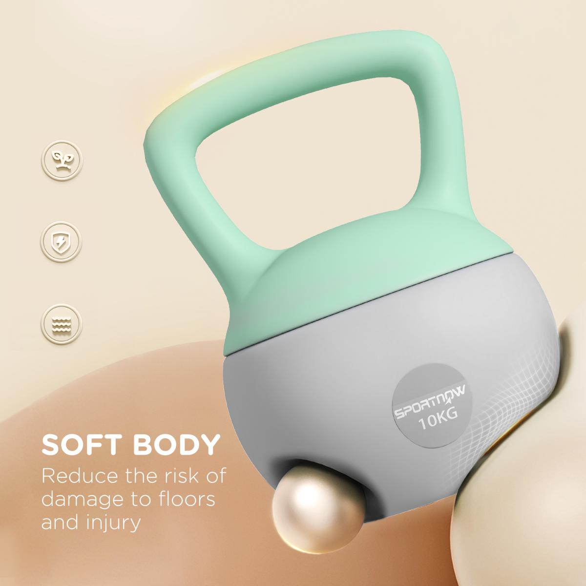 SPORTNOW 10kg Kettlebell with Soft Body and Non-Slip Handle, Grey/Green