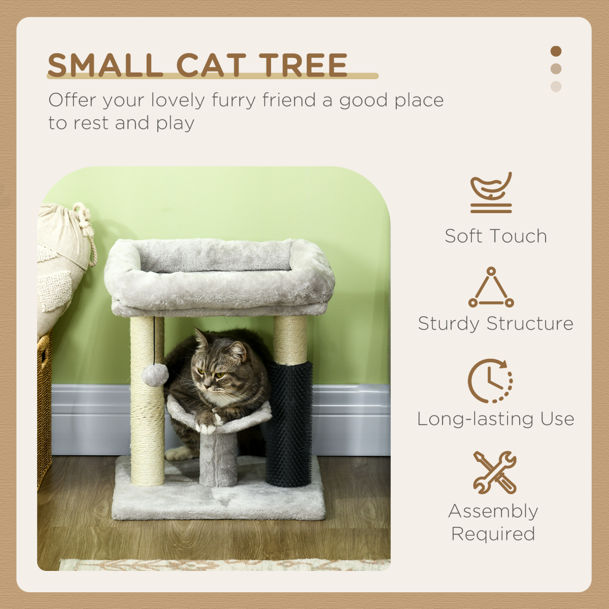 PawHut Small Cat Tree Tower with Bed, Perch, Scratching Posts, Self-Groomer & Toy