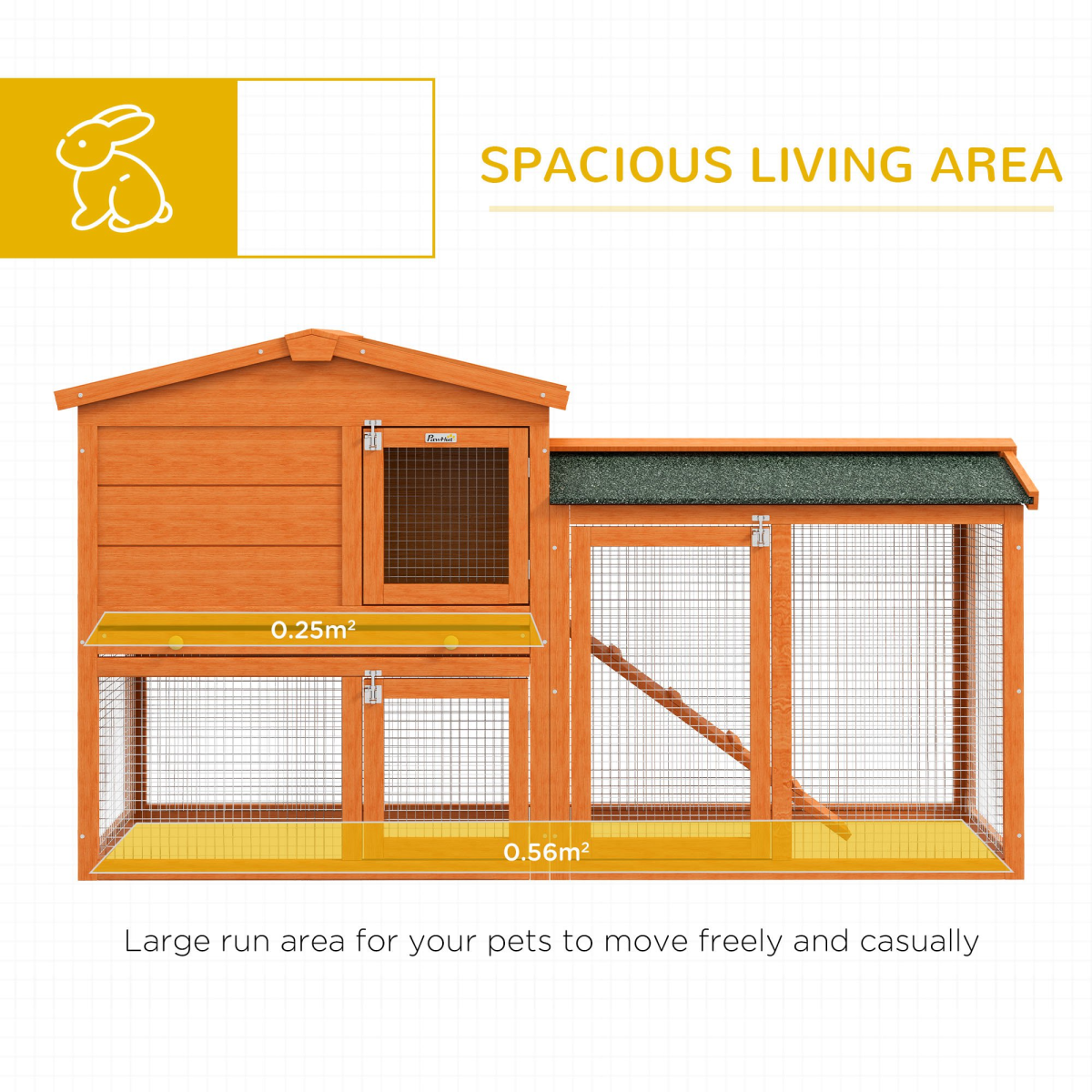 PawHut Wooden Rabbit Hutch with Run, Ramp and Slide-Out Tray