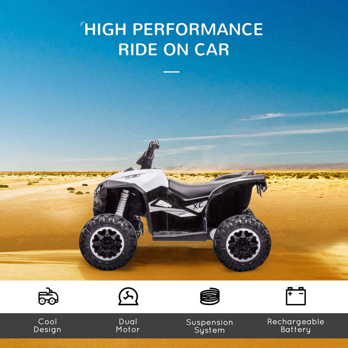 12V Electric Kids Quad Bike Ride-On ATV with LED Lights, Music & Horn