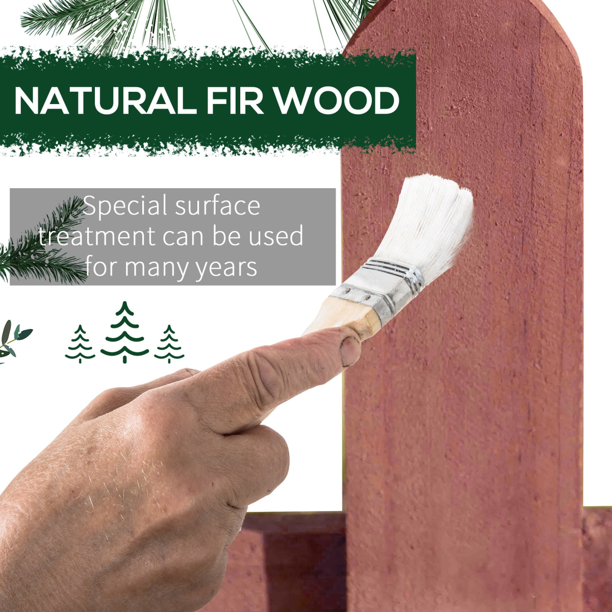 Outsunny Pack of 12 Fir Wood Garden Border Fence, Rustic Brown