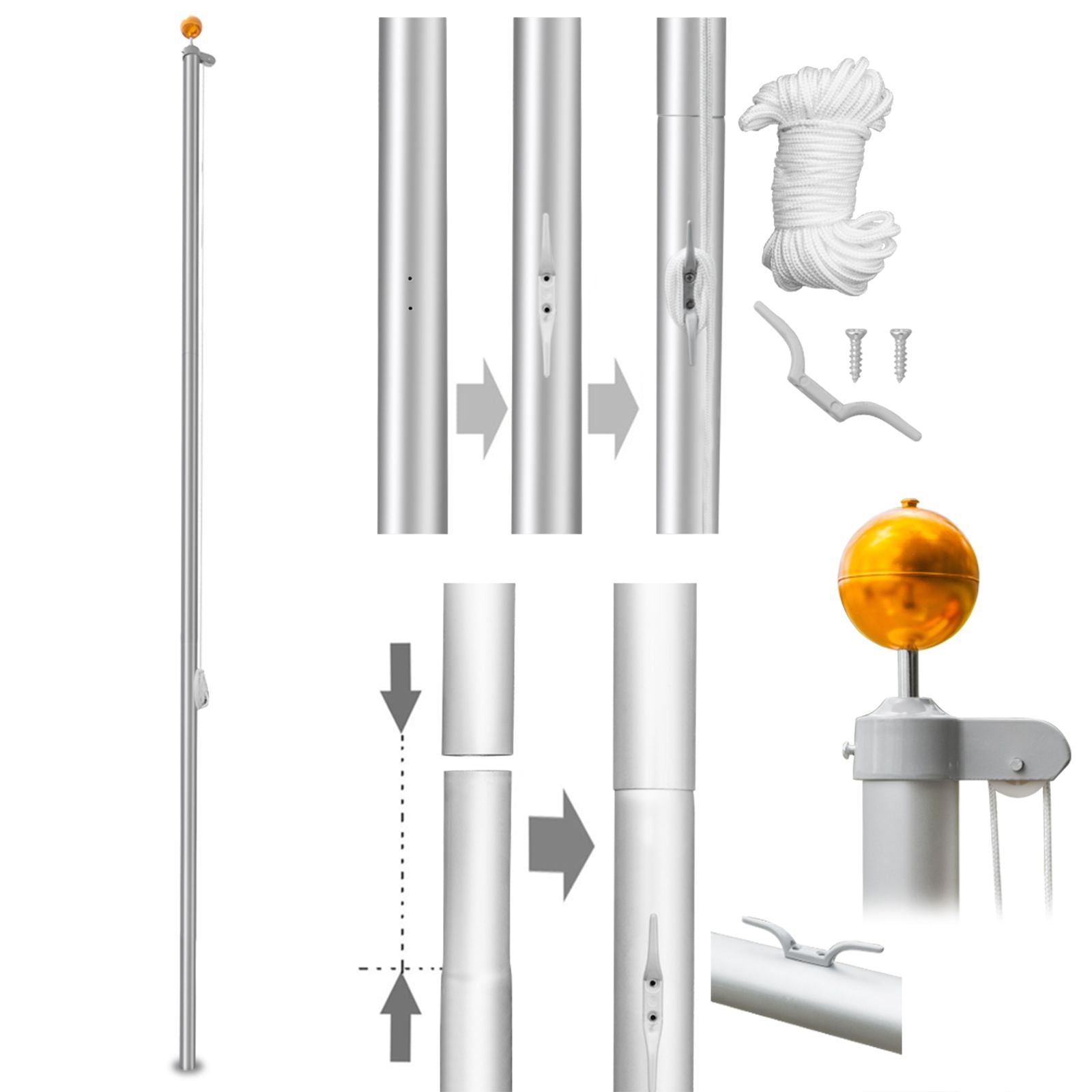 5.1*5.1*750cm Aluminum Alloy Splicing Flagpole Adjustable And Retractable Courtyard Outdoor Flagpole