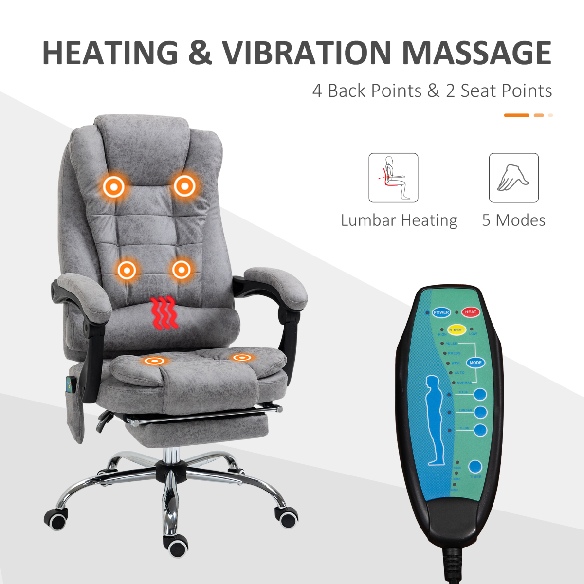 Vinsetto Vintage High Back Heated Massage Office Chair with 6 Vibration Points, Grey