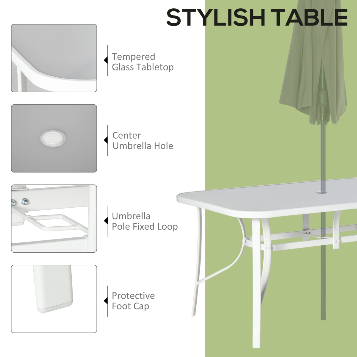 Outsunny 7 Piece Grey Outdoor Garden Dining Set with 6 Armchairs and Glass Top Table
