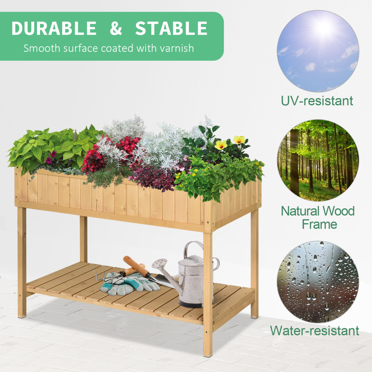 Outsunny Fir Wood 8-Compartment Raised Plant Stand with Shelf