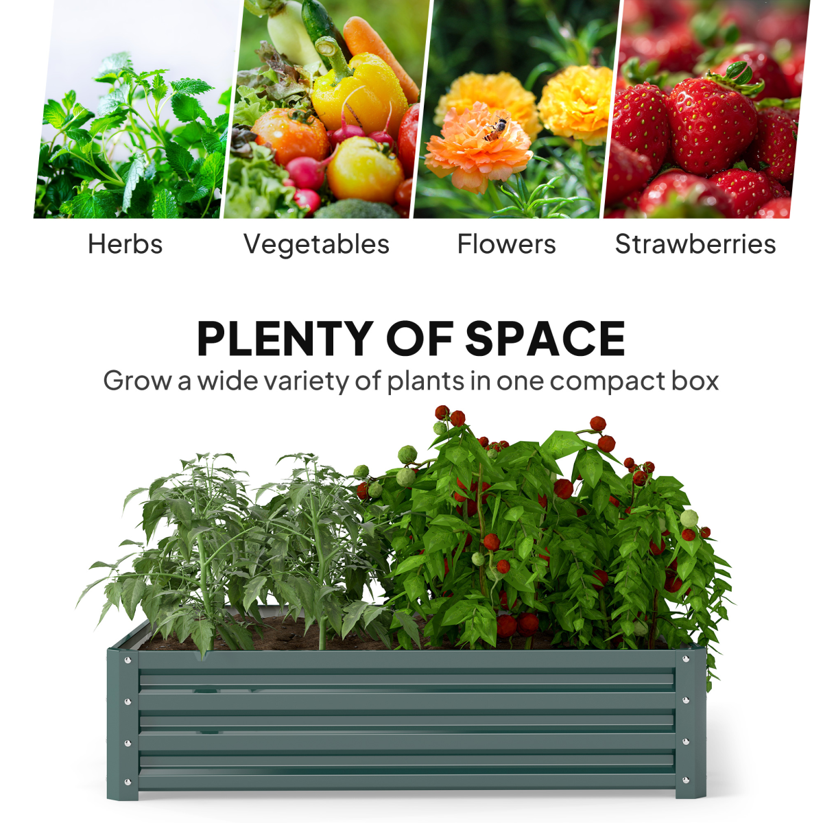 Outsunny 120x120cm Galvanised Steel Raised Garden Bed Planter