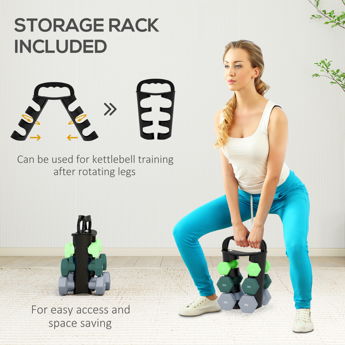 SPORTNOW 6-Piece Dumbbell Set with Storage Rack, 1kg-3kg, Multi-Colour