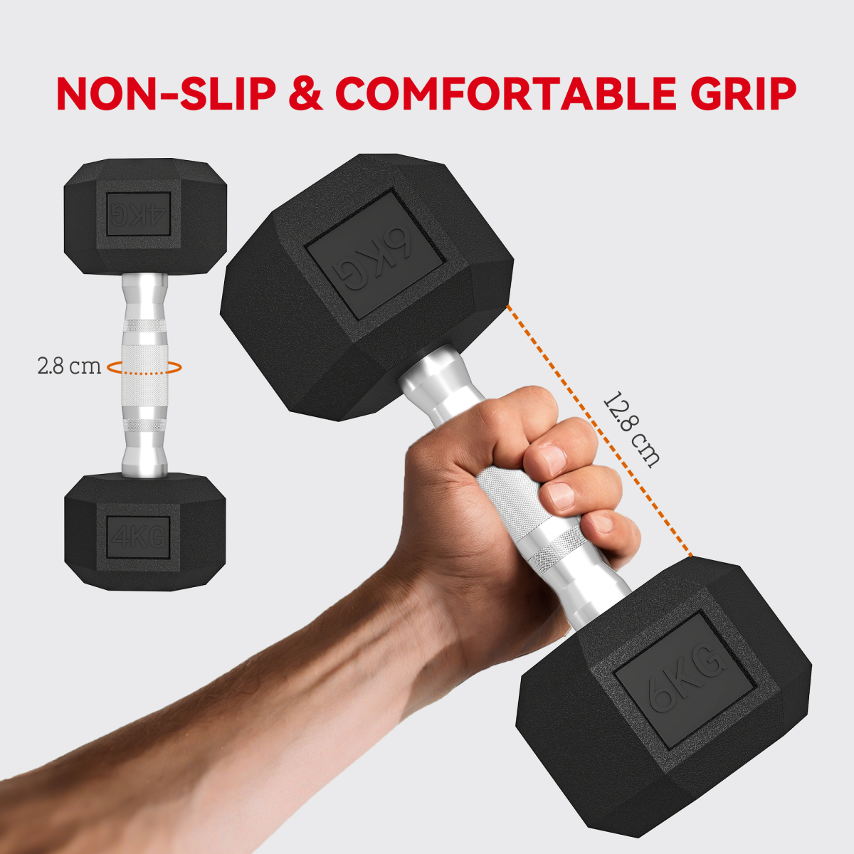 SPORTNOW 36KG Hex Dumbbell Set with Rack, Rubber Coated Cast Iron