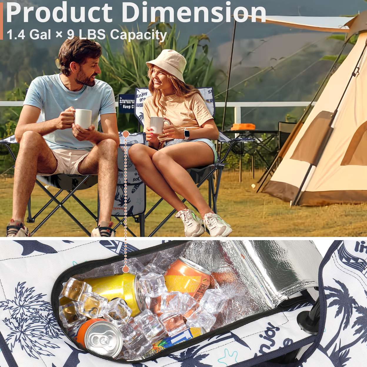 Portable Outdoor 2-Seat Folding Chair w/ Removable Sun Umbrella Coconut Tree (HTML)