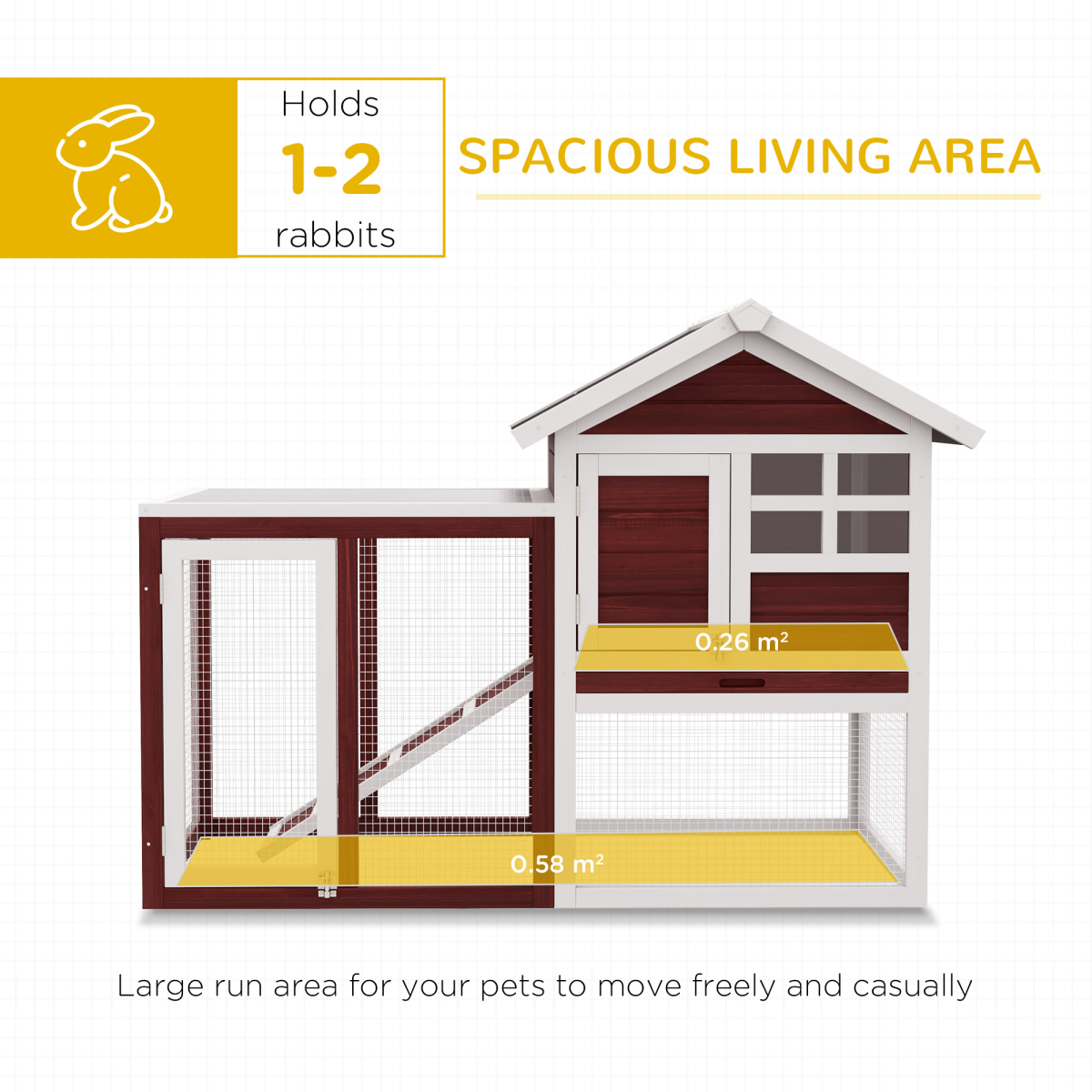 PawHut 122cm Wooden Rabbit Hutch with Ramp, Slide-Out Tray, Multiple Doors, Asphalt Roof