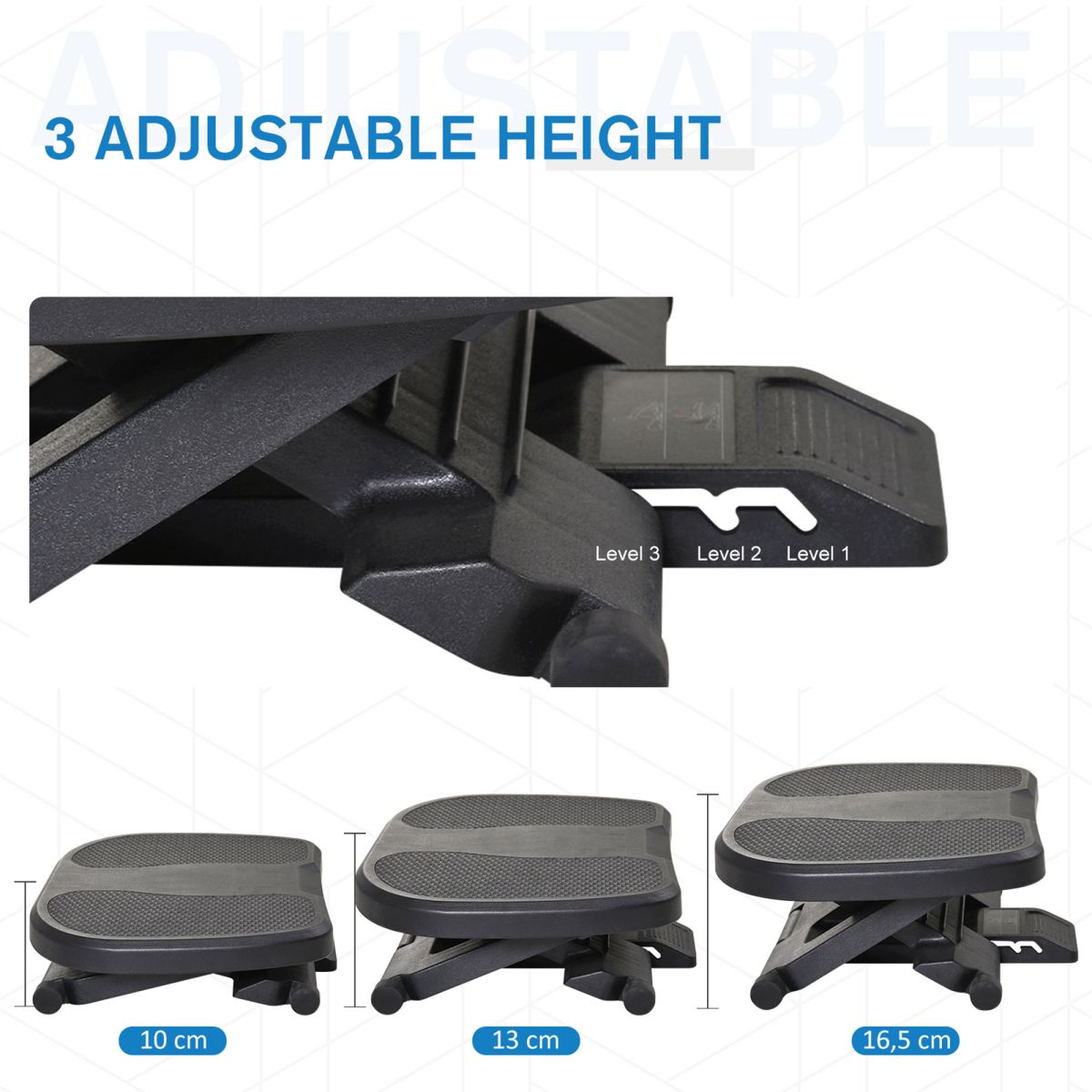 Adjustable Under-Desk Footrest with Height & Tilt, Anti-Slip Top