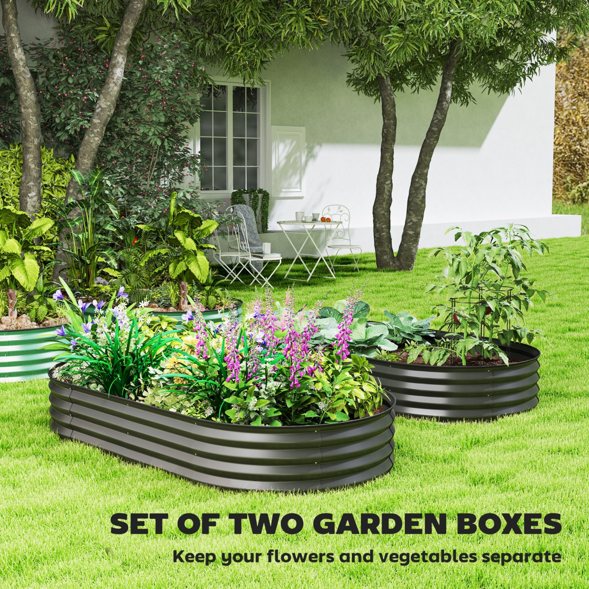 Outsunny Set of 2 Galvanised Steel Raised Garden Beds, Dark Grey