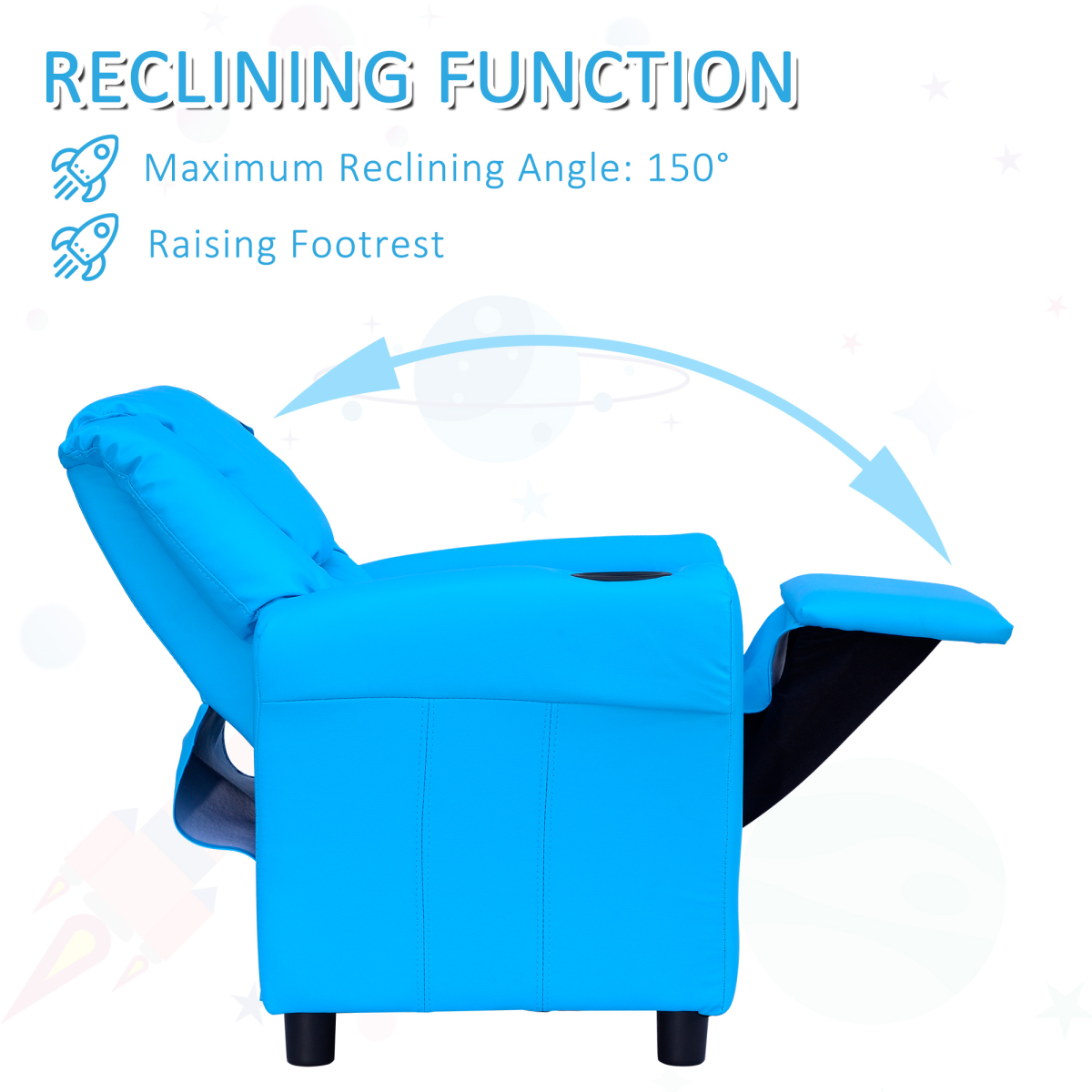 Kids Recliner Armchair with Footrest, Child Size PU Leather Sofa Chair for Girls and Boys, Ages 3-6 Years, Unbranded
