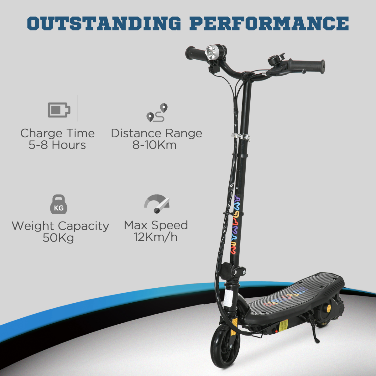 Foldable Electric Scooter with LED Headlight for Ages 7-14 - Black