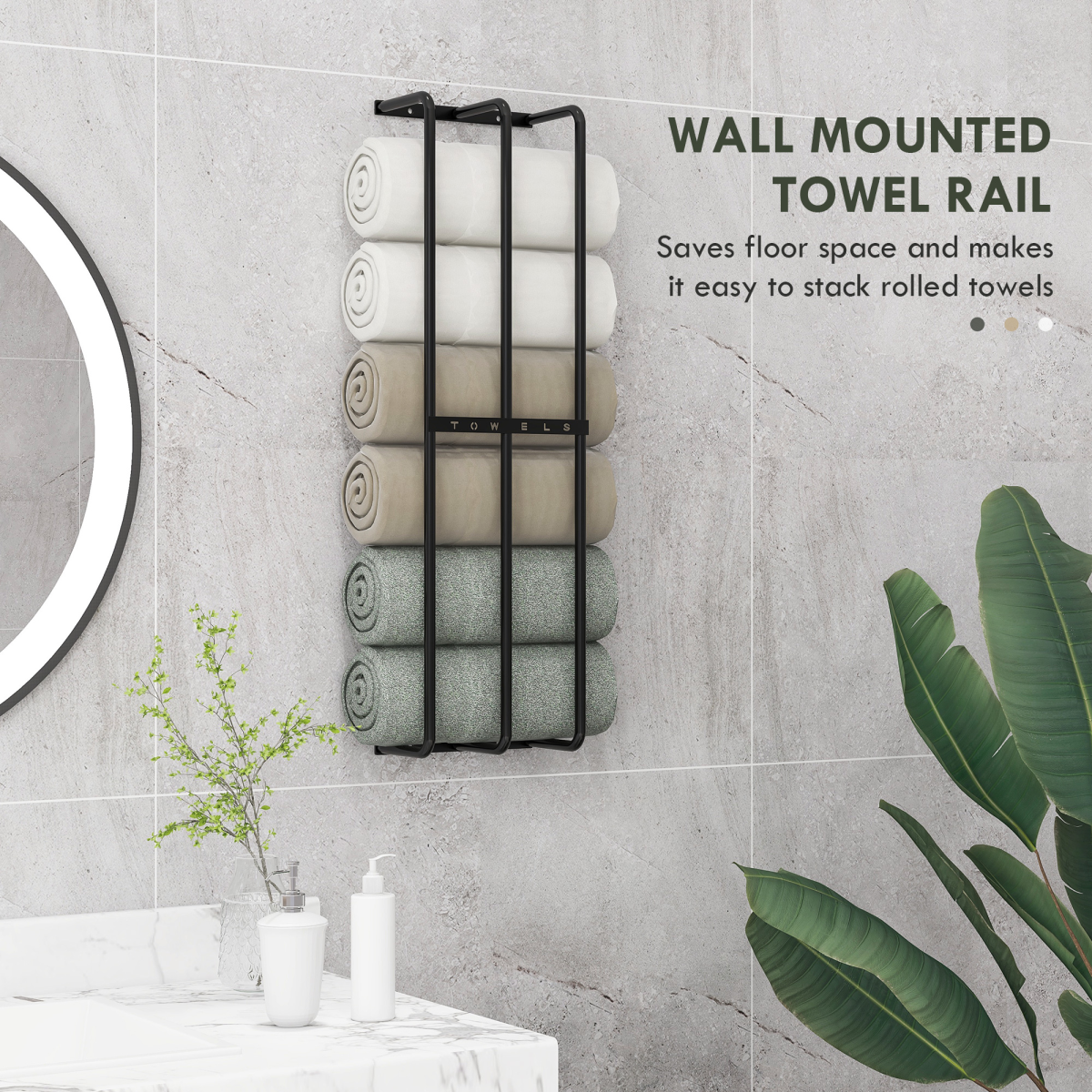HOMCOM Wall Mounted Metal 3-Bar Towel Rack, Black