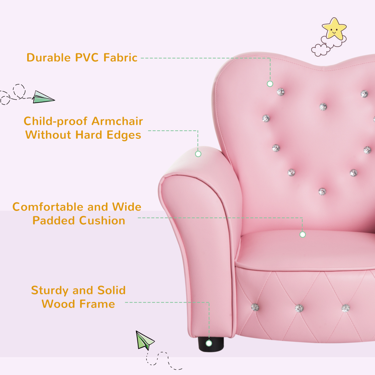 HOMCOM Pink Toddler Mini Sofa, Children Armchair, 18M+