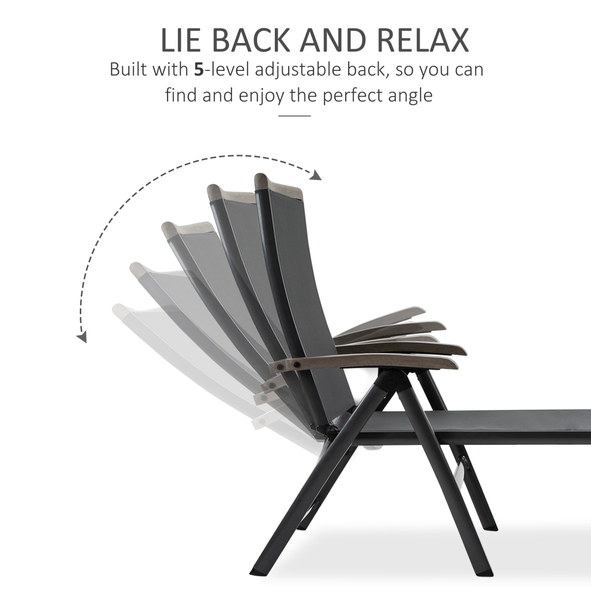 Outsunny Folding Adjustable Sun Lounger Chaise Lounge Chair, Mesh Fabric, Powder-Coated Aluminium Frame